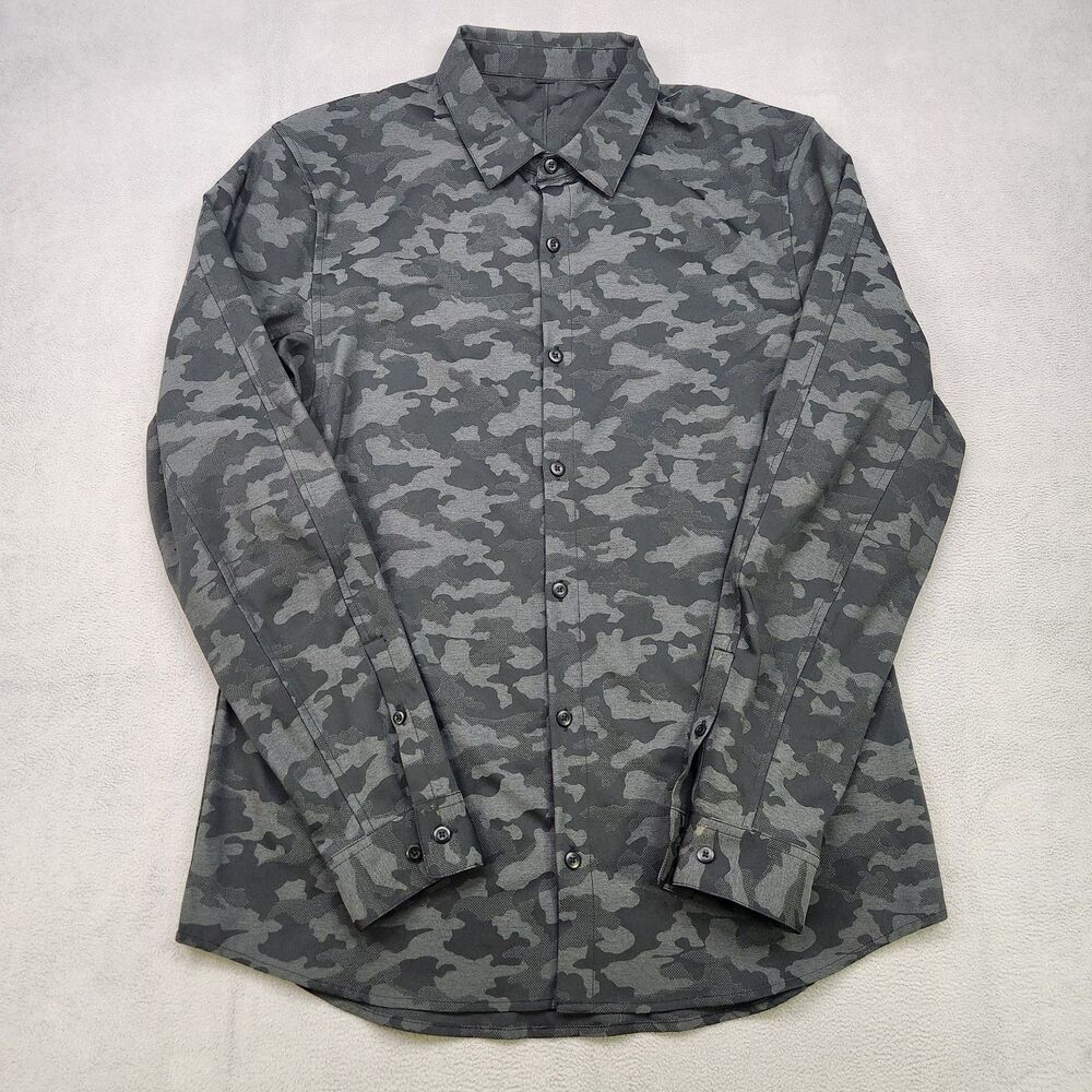 Lululemon‎ Button Up Shirt Men's Size L Gray Black Camo Long Sleeve Performance